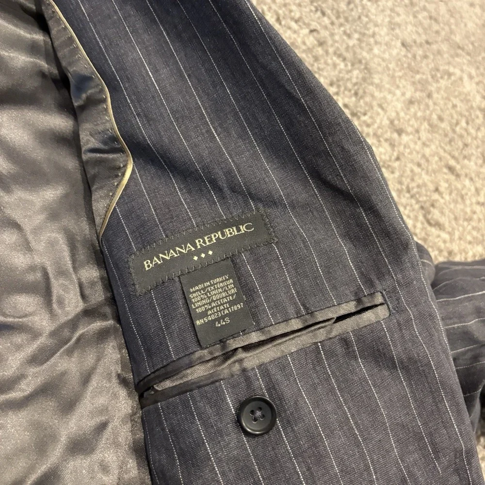 Banana Republic Jacket Spot Coat Men 44s Gray 100% Linen Two Button Short Stripe